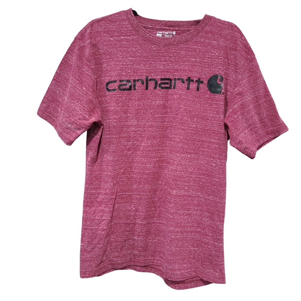 Carhartt Mens Loose Fit Graphic T-Shirt Small Burgundy Heather K195 R62 Logo